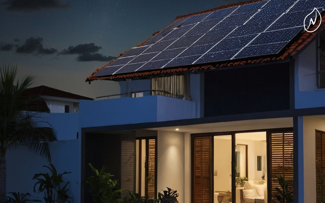 Sistema de paneles solares con respaldo de batería funcionando durante un apagón en Cancún